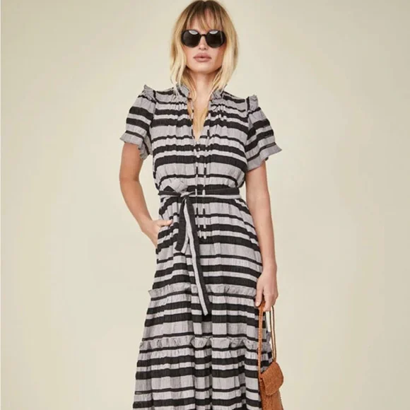 Hunter Bell NYC Matthews Dress Black Stripe - Picture 2 of 9